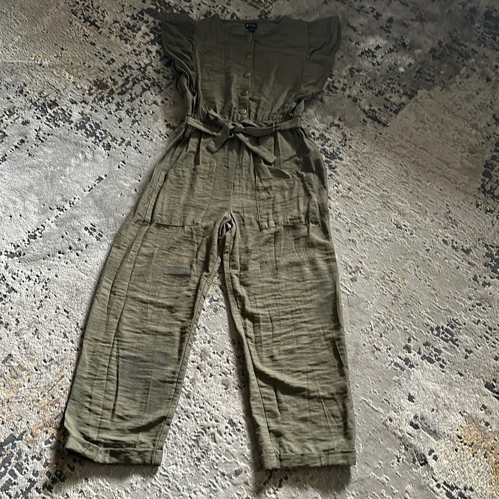 Girls khaki green jumpsuit.